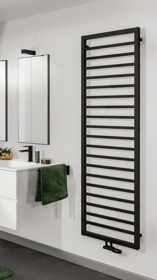 Vipera Listona sèche-serviettes simple 180 x 50 cm chauffage électrique et central possible noir mat raccordement latéral et central 911W