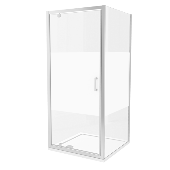 Luca Varess Vidor Eckdusche: Drehtür, 90 x 90 cm, Klarglas mit mattiertem Streifen, Chromprofil