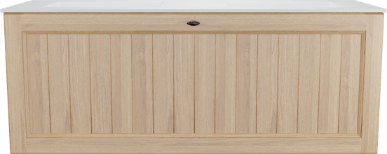 Balmani Lemon zwevend badkamermeubel 135 x 55 cm, fineer natuur eik met Tablo Stretto dubbele wastafel in mat wit