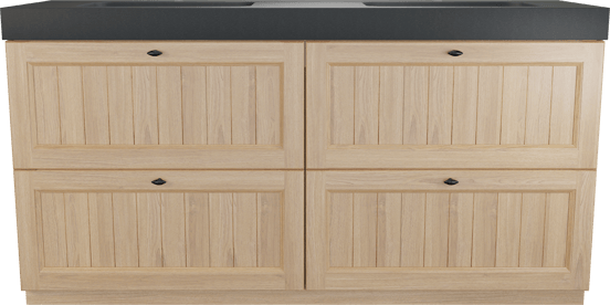 Balmani Lemon meuble salle de bains à poser 180 x 55 cm, placage chêne naturel avec Napoli double vasque en granit noir