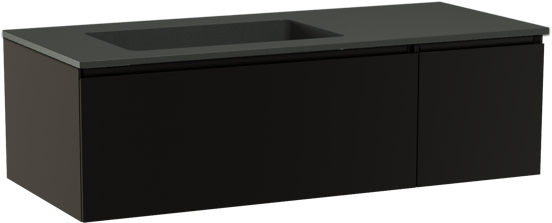 Storke Edge zwevend badmeubel 120 x 52 cm mat zwart met Scuro asymmetrisch linkse wastafel in kwarts mat zwart