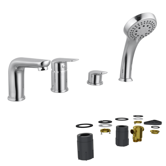 Linie Tibo robinet de bain sur gorge 4 trous avec douchette chrome brillant
