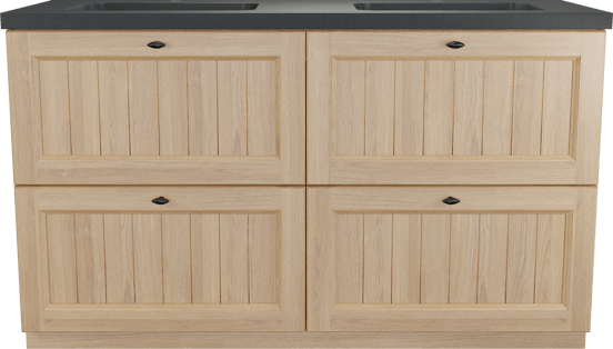 Balmani Lemon meuble salle de bains à poser 150 x 55 cm, placage chêne naturel avec Napoli double vasque en granit noir