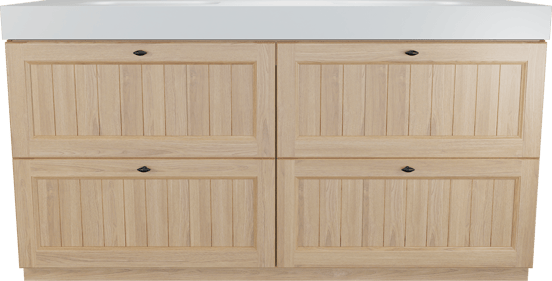 Balmani Lemon freistehendes Möbelstück Set: 180 x 55 cm, Naturbelassene Eiche Furnier, mit Arcato Doppelwaschtisch, Weiß matt