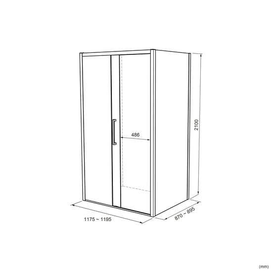 Balmani Senses Design douche d'angle avec porte coulissante à gauche et paroi latérale fixe, 120 x 90 cm, Verre fumé, Profil Noir mat