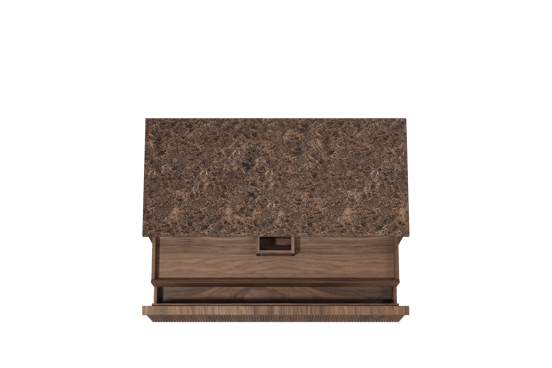 Balmani Forma zwevend badmeubel 120 x 55 cm amerikaans notenhout met Stretto enkel of dubbel wastafelblad in marmer dark emperador, Verticale symmetrische rechte ribbel