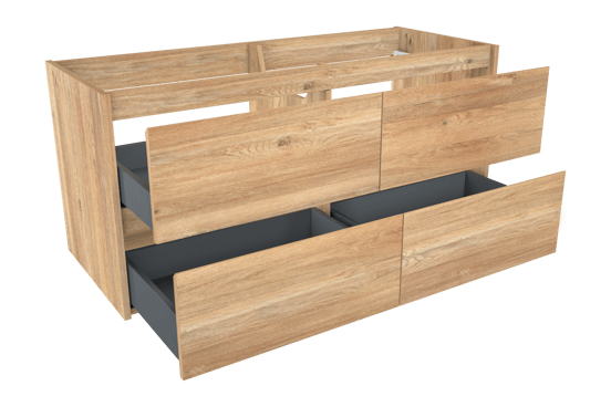 Storke Seda meuble sous-lavabo suspendu 130 x 52 cm chêne brut 4 tiroirs