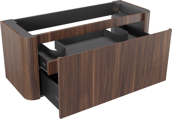 Storke Soft zwevende wastafelonderkast 120 x 46 cm Notenhout 2 lades vert. sym. Groef