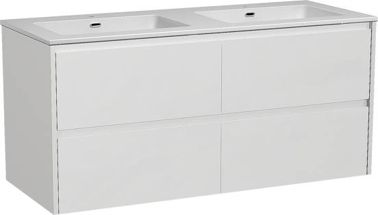 Storke Seda meuble salle de bains suspendu 130 x 52 cm blanc mat avec Diva double vasque en marbre composite blanc brillant