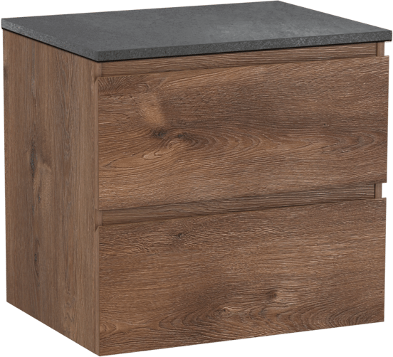 Linie Lado meuble salle de bains suspendu 60 x 46 cm chêne brun avec Lado tablette simple en mélaminé ardoise gris