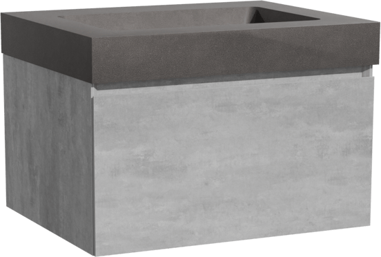 Storke Edge zwevend badmeubel 65 x 52 cm beton donkergrijs met Scuro High enkele wastafel in kwarts mat zwart