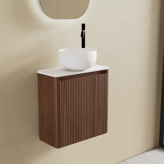 Balmani Fara meuble lave-mains suspendu 45 x 22 cm noyer Américain, Nervure sym. vert.