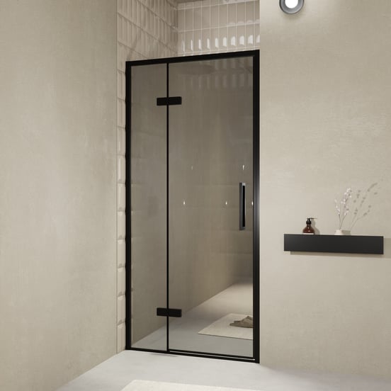 Balmani Senses Design douche draaideur links 100 cm x 210 cm Reflex spiegelglas, Zwarte profielen