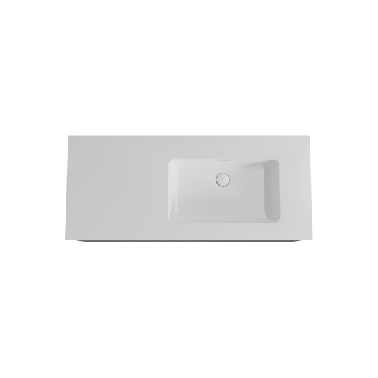 Storke Ribs zwevend badkamermeubel 120 x 52 cm zwarte eik met Mata asymmetrisch rechtse wastafel in solid surface mat wit, Verticale asymmetrische rechte ribbel