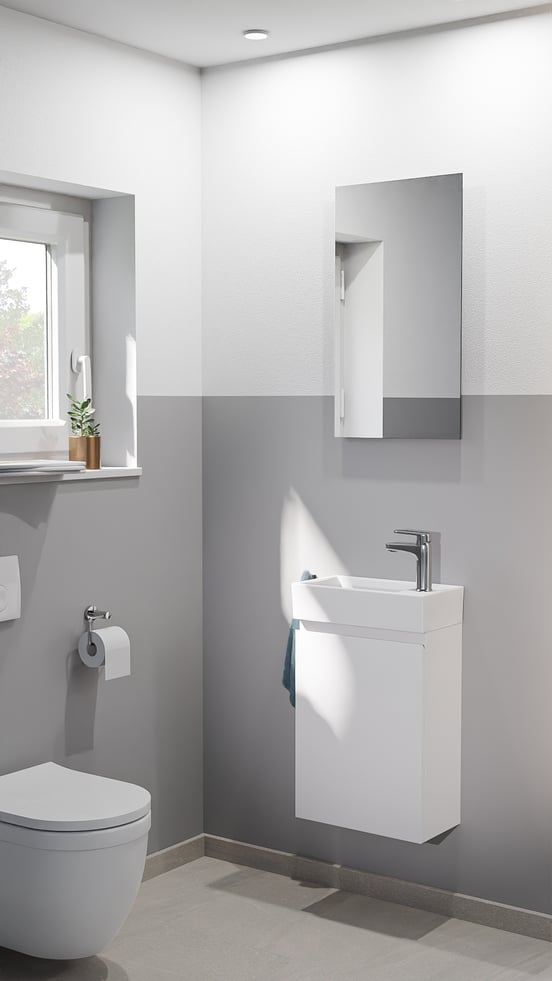 Linie Lado hängendes WC-Möbel-Set, 40 x 22 cm, weiß matt, mit Vano Waschtisch in glänzendem Marmorkomposit