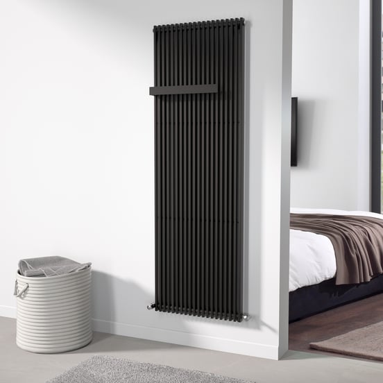 Vipera Corrason enkele badkamerradiator 60 x 180 cm centrale verwarming mat zwart zijaansluiting 1819W