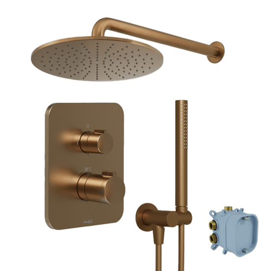 Blaufoss Smartbox Softline inbouw regendoucheset thermostatische kraan Brushed Rosegold