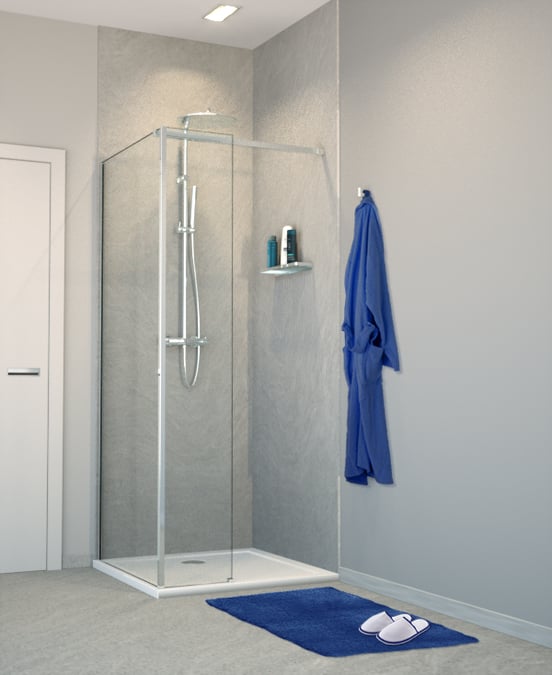Balmani Modular Walk-In-Dusche mit fester Seitenwand 90 x 200 cm, Klarglas, Profil chrom glänzend