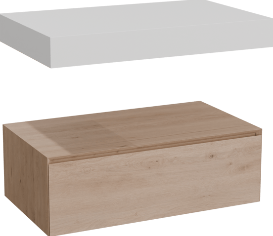 Balmani Mitra Elements zwevend badmeubel 90 x 55 cm naturel eiken met Dominus enkel tablet in solid surface mat wit