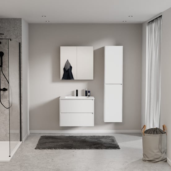 Storke Seda zwevend badmeubel 75 x 52 cm mat wit met Mata enkele wastafel in solid surface mat wit