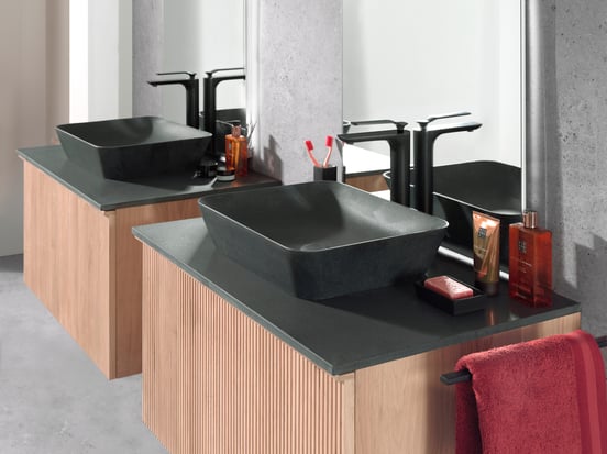 Balmani Forma hängender Waschbeckenunterschrank: 90 x 55 cm, Eiche Natur, 2 Schubladen