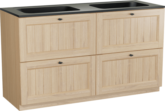 Balmani Lemon meuble salle de bains à poser 150 x 55 cm, plaqué chêne naturel avec Tablo Strada double vasque en noir mat