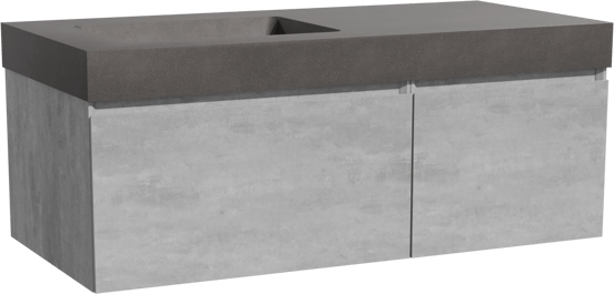 Storke Edge zwevend badmeubel 110 x 52 cm beton donkergrijs met Scuro High asymmetrisch linkse wastafel in kwarts mat zwart