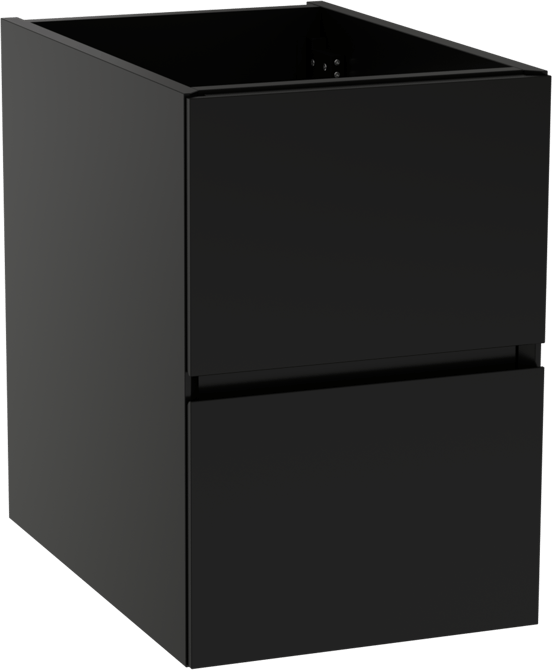 Storke Edge hängender Waschbeckenunterschrank: 35 x 52 cm, Schwarz Matt, 2 Schubladen