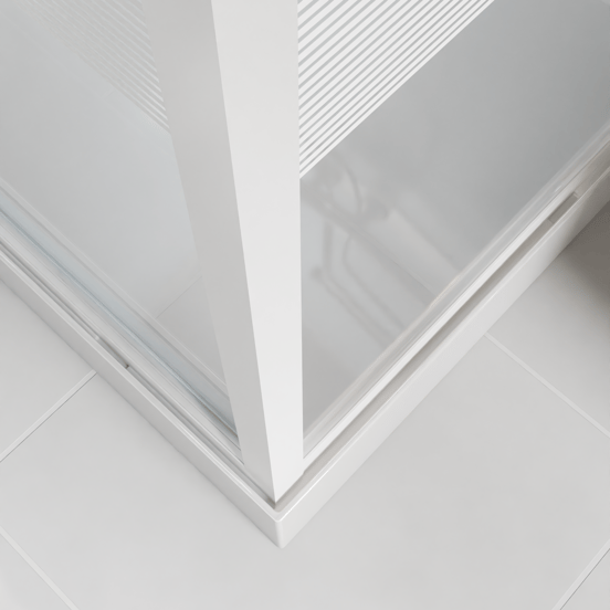 Luca Varess Talan cabine de douche avec portes pivotantes 90 x 120 cm verre transparent avec bande matte à rayures profil blanc brillant
