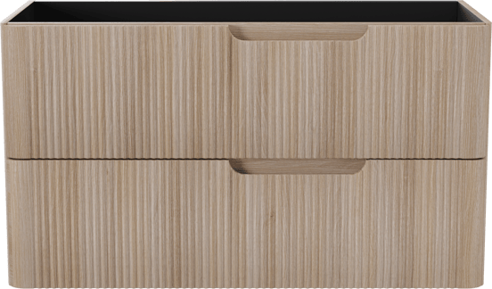 Linie Curvo hängender möbelstück Waschtischunterschränke 100 x 46 cm Eiche Hell 2 Schubladen, Vert. Sym. Rippe