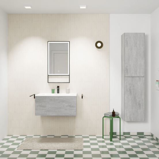 Storke Edge zwevend badmeubel 75 x 52 cm beton donkergrijs met Mata enkele wastafel in solid surface mat wit