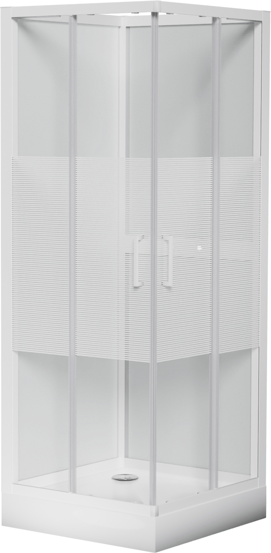 Luca Varess Talan douchecabine met schuifdeuren 80 x 80 cm helder glas met mat gestreepte strook glanzend wit profiel