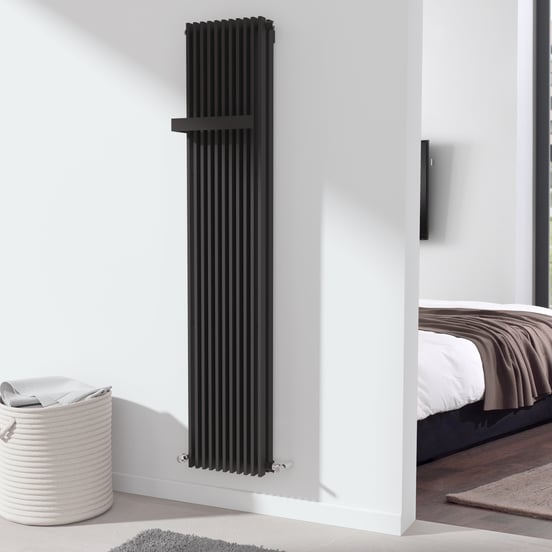 Vipera Corrason dubbele badkamerradiator 40 x 180 cm centrale verwarming mat zwart zij- en middenaansluiting 1994W