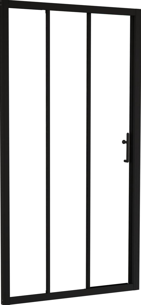 Linie Cadiz porte coulissante en trois parties 100 cm x 190 cm verre transparent profil noir mat