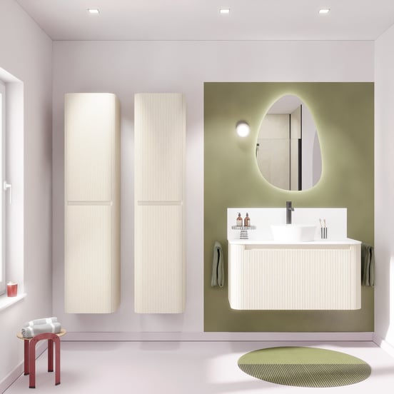 Storke Soft zwevende badkamerkast 40 x 35 x 170 cm Sand mat vert. sym. Groef