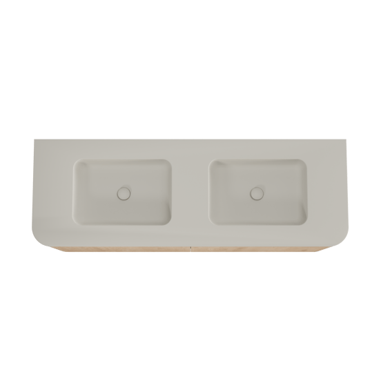 Balmani Moon zwevend badkamermeubel 160 x 55 cm natuur eik met Moon dubbele wastafel in top solid zijdegrijs