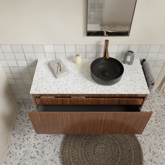 Storke Ribs meuble sous-vasque suspendu 120 x 52 cm noyer 2 tiroirs