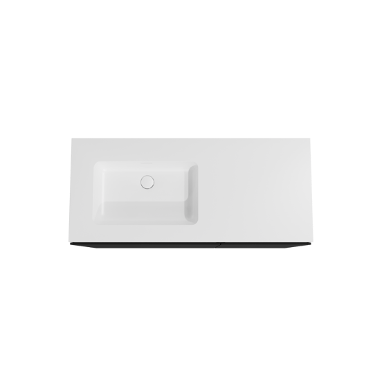 Storke Edge freistehendes Möbelstück Set: 120 x 52 cm, Schwarz matt, mit Mata Waschtisch links, Solid Surface Weiß matt