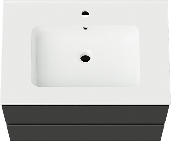 Linie Lado zwevend badmeubel 70 x 46 cm mat zwart met Vano enkele wastafel in composietmarmer hoogglans wit
