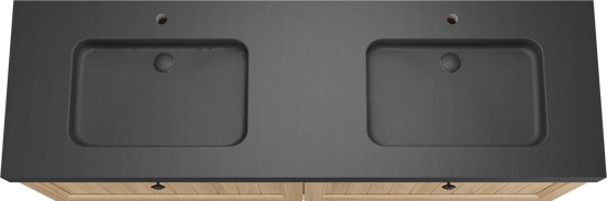 Balmani Lemon hängendes Möbelstück Set: 180 x 55 cm, Naturbelassene Eiche Furnier, mit Napoli Doppelwaschtisch, Schwarzes Granit