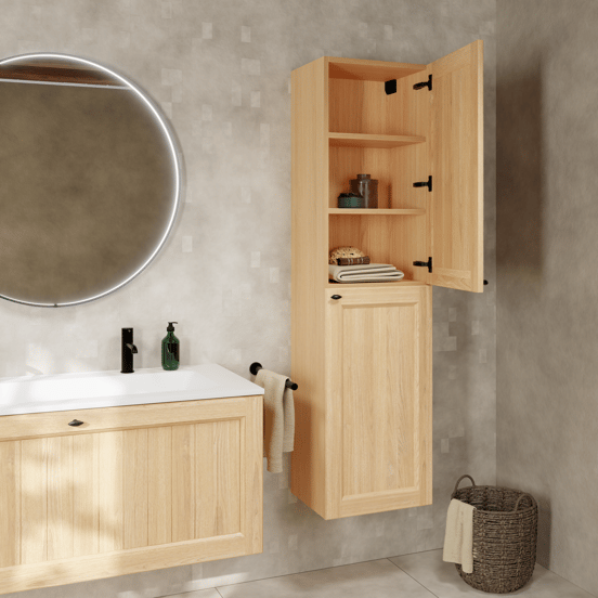 Balmani Lemon Badhochschrank: Hängend, Naturbelassene Eiche Furnier, 45 x 35 x 169 cm