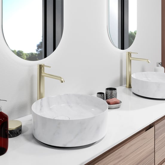 Blaufoss Round Waschbecken Armatur: Erhöht, Brushed Champagne Gold