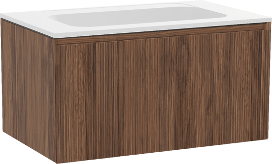 Balmani Fila meuble salle de bains suspendu 90 x 55 cm noyer avec Tablo Strada plan simple en marbre composite blanc mat, Nervure droite symétrique verticale