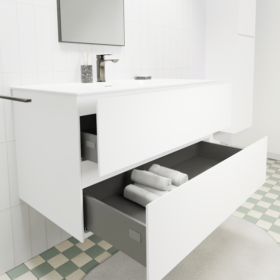 Storke Edge zwevend badmeubel 95 x 52 cm mat wit met Mata enkele wastafel in solid surface mat wit