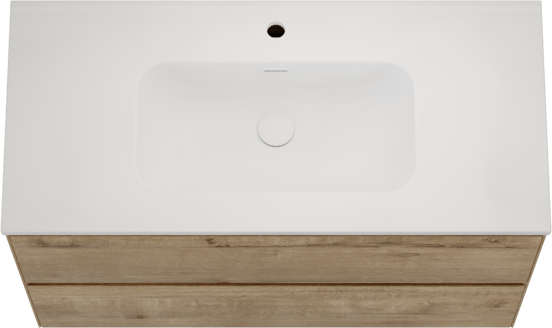 Balmani Mitra Compact hängendes Möbelstück Set: 100 x 46 cm, Eiche Rau, mit Nostra Einzelwaschtisch Keramik Weiβ matt