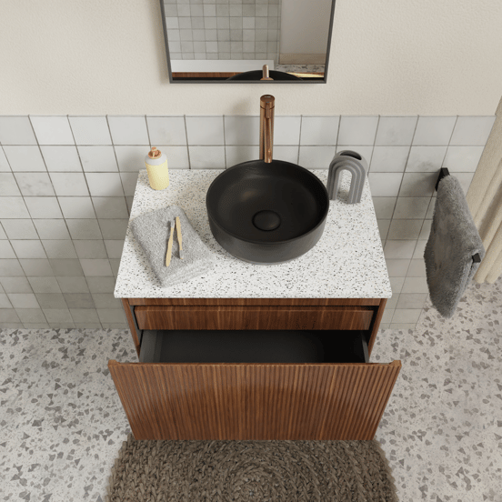 Storke Ribs zwevende wastafelonderkast 75 x 52 cm notenhout 2 lades