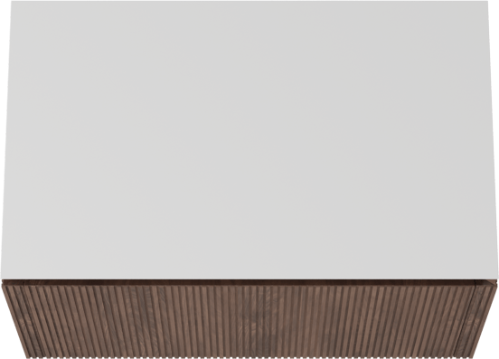 Balmani Eclips hängendes Möbelstück Set: 90 x 55 cm, Amerikanischer Nussbaum, mit Eclips Einzel Waschtischplatte Solid Surface Weiβ matt, Vertikale symmetrische gerade Rippe