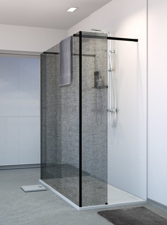 Balmani Modular douche à l'italienne avec paroi autoportante et panneau fixe 180 x 200 cm verre lin noir profil noir mat