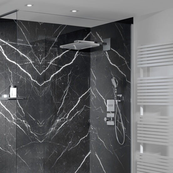 Hansgrohe Rainmaker Select 460 rechthoekige regendouchekop met muursteun 46 x 27 cm Glanzend Chroom