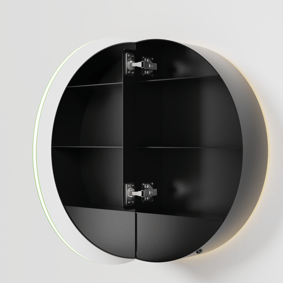 Balmani Mara spiegelkast Rond Ø 60 Mat Zwart met spiegelverlichting en anti-damp